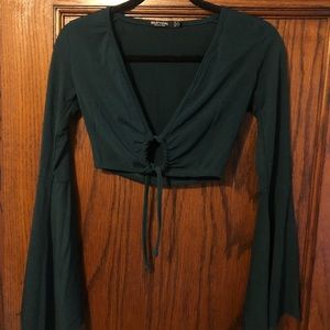 Nasty Gal Green Cropped Top with Bell Sleeves